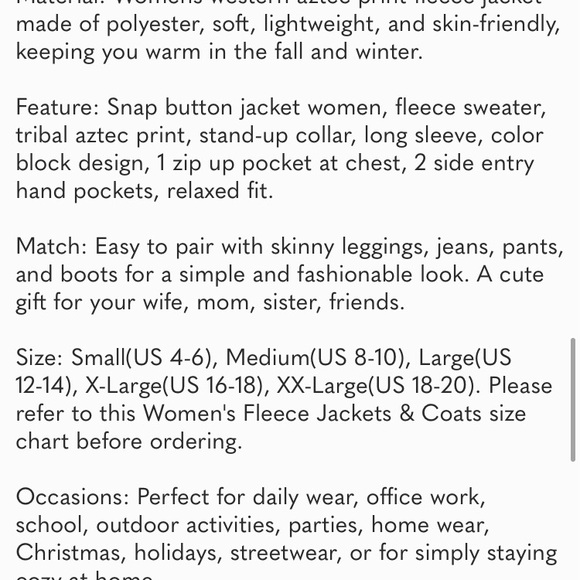 Women's Fleece Jacket Western Aztec Print Snap Button Down Shacket with Pockets - Picture 7 of 7